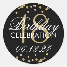 18:e födelsedagen Guld Faux Glitter Confetti Black Runt Klistermärke