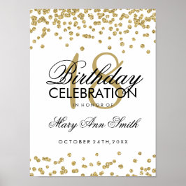 18:e födelsedagen Guld Faux Glitter Confetti White Poster