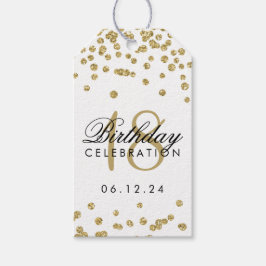 18:e födelsedagen Guld Faux Glitter Confetti White Presentetikett