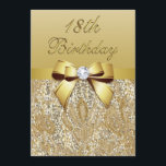 18:e födelsedagen Guld Faux Sequins och Bow Inbjudningar<br><div class="desc">Elegant anpassningsbar personlig 18:e Födelsedagsfest firande-inbjudningar med vackra glitteriska guldtryckta bildsekvenser av guld färg, pärlor av ädelstenar, gems mönster, söta, glandiga, guld-tryckta knärör och rosett band bilder söt och digitala diamanter på en chic guld-övertoningsbakgrund med fast guld-text. Observera: All inbjudan på Zazzle har platt tryckt grafik - inte äkta metall,...</div>