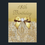 18:e födelsedagen Guld Faux Sequins och Bow Inbjudningar<br><div class="desc">Elegant anpassningsbar personlig 18:e Födelsedagsfest firande-inbjudningar med vackra glitteriska guldtryckta bildsekvenser av guld färg, pärlor av ädelstenar, gems mönster, söta, glandiga, guld-tryckta knärör och rosett band bilder söt och digitala diamanter på en chic guld-övertoningsbakgrund med fast guld-text. Observera: All inbjudan på Zazzle har platt tryckt grafik - inte äkta metall,...</div>