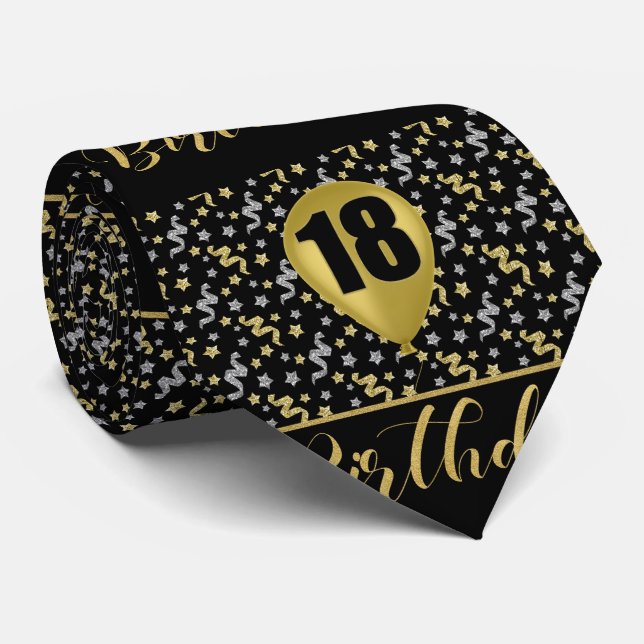 18:e födelsedagen Guld på svart med konfetti Slips (Rullad)