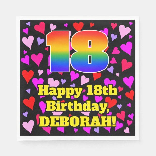 18:e födelsedagen: Loving Hearts Mönster, regnbåge Pappersservett (Framsidan)