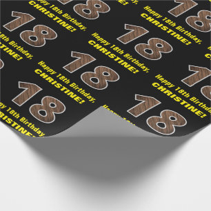 18:e födelsedagen: Namn & Faux Wood Grain Mönster  Presentpapper