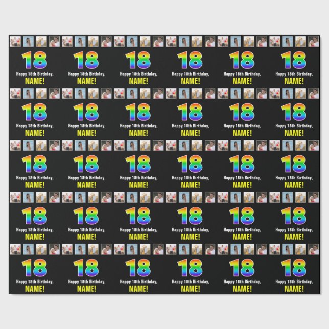 18:e födelsedagen: Regnbåge "18"; Anpassningsbar F Presentpapper (Seam)