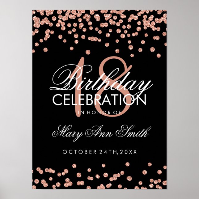 18:e födelsedagen Ro Guld Faux Glitter confetti Poster (Framsidan)