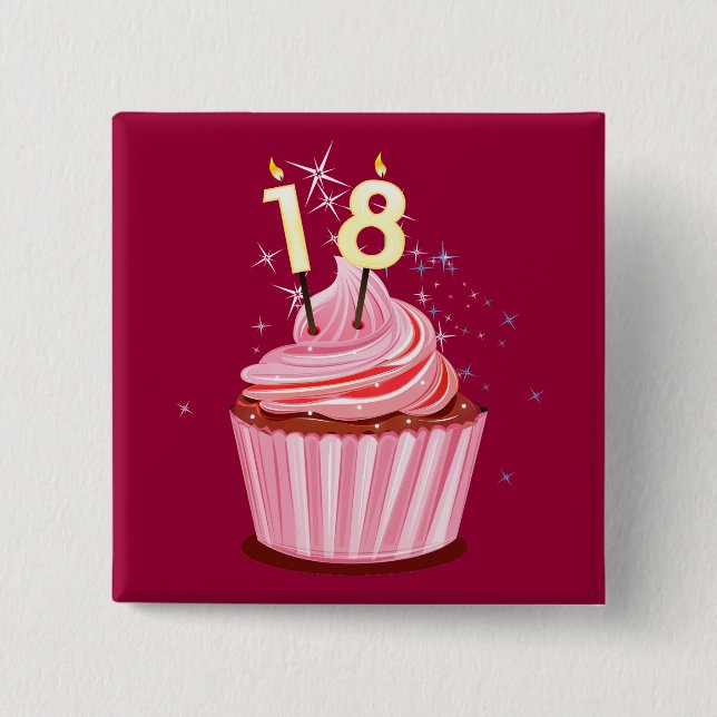 18:e födelsedagen - Rosa Cupkaka Knapp (Framsida)