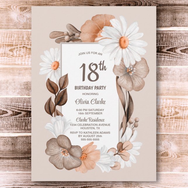 18:e födelsedagen Rustic Boho Blommigt Party Inbjudningar (Skapare uppladdad)