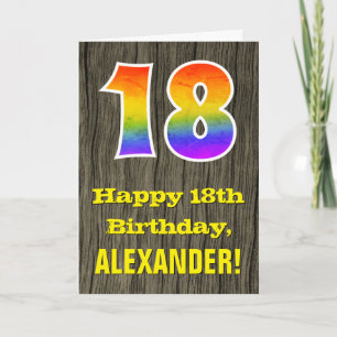 18:e födelsedagen: Rustic Faux Wood look, Rainbow  Kort