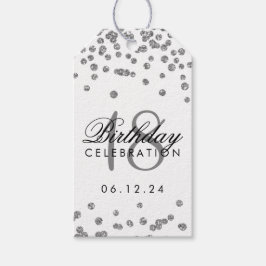 18:e födelsedagen Silver Faux Glitter Confetti Whi Presentetikett