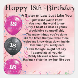 18:e födelsedagen - syster i juridik Dikt Fyrkantigt Klistermärke