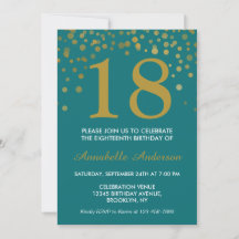 18:e födelsedagen Teal Guld Confetti Dot Modern Ch