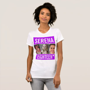 18:e födelsedagsfesten av firande-foto-lila t shirt