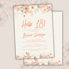 18:e Födelsedagsfesten Peach Beige Ivory Blommigt Inbjudningar