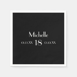 18:e födelsedagsfesten svart vit namn enkel pappersservett
