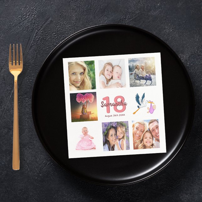 18:e födelsedagsfestens fotokollage pappersservett (Skapare uppladdad)