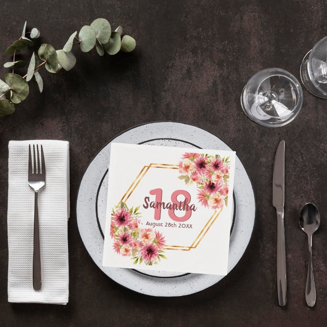 18:e födelsedagsfestens geometriska blommigt för   pappersservett (Skapare uppladdad)