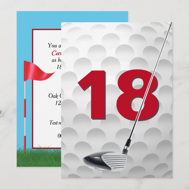18:e Födelsedagsfestens Golf-tema Inbjudningar (Fram/baksida)