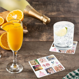 18:e födelsedagsfestens vita fotokollage för namn underlägg papper kvadrat