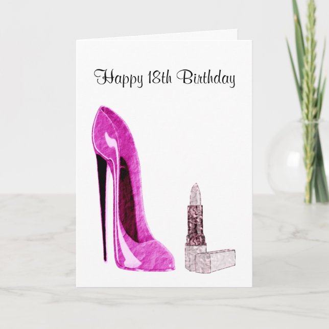 18:e födelsedagshälsningskort med Rosa Stiletto Sh Kort (Framsida)
