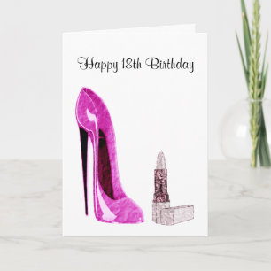 18:e födelsedagshälsningskort med Rosa Stiletto Sh Kort