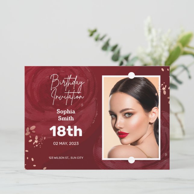 18:e födelsedagsinbjudan | Champagne Red Inbjudningar (Stående Fram)