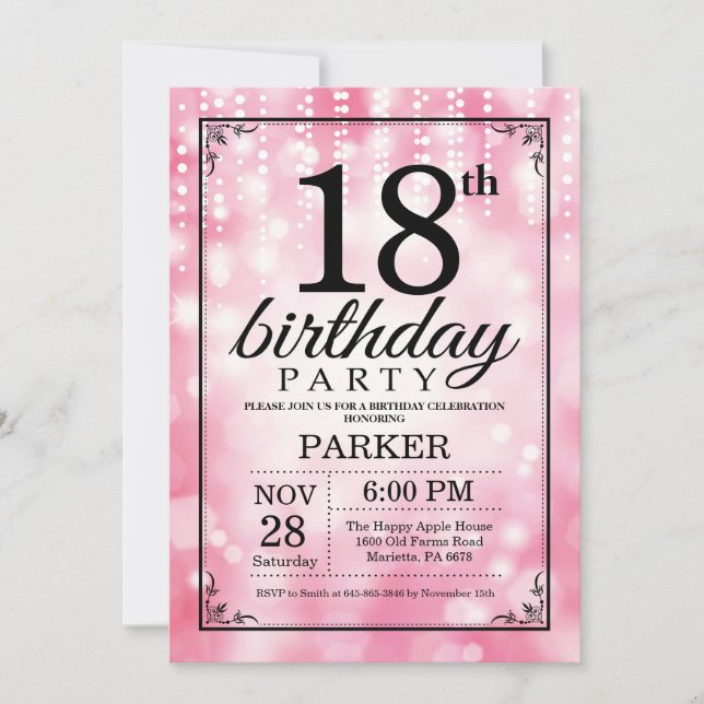 18:e födelsedagsinbjudan Rosa Glitter Inbjudningar (Framsida)
