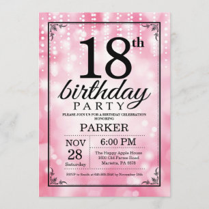 18:e födelsedagsinbjudan Rosa Glitter Inbjudningar