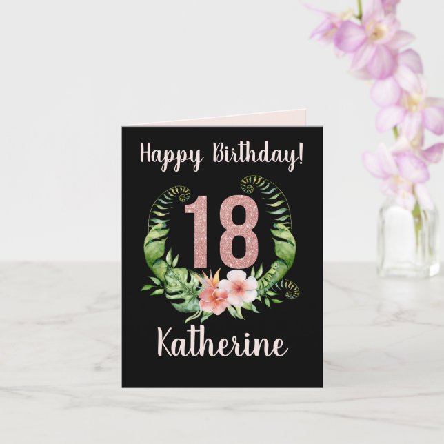18:e födelsedagskortet Black Rosa Glitter Blommigt Kort (Orkide)