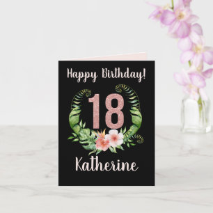 18:e födelsedagskortet Black Rosa Glitter Blommigt Kort