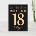18:e Guld-effekten på Black för Brother Birthday Kort<br><div class="desc">En chic 18: e födelsedagskortet för en "mycket Speciell bror",  med nummer 18 bestående av guld-effektnummer och ord "broder",  i guld,  på svart bakgrund. Det inre budskapet,  som man kan ändra om man vill,  är "Grattis på födelsedagen"</div>