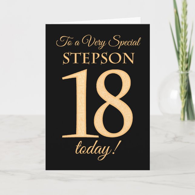 18:e Guld-effekten på Black för Stepson Birthday Kort (Framsida)