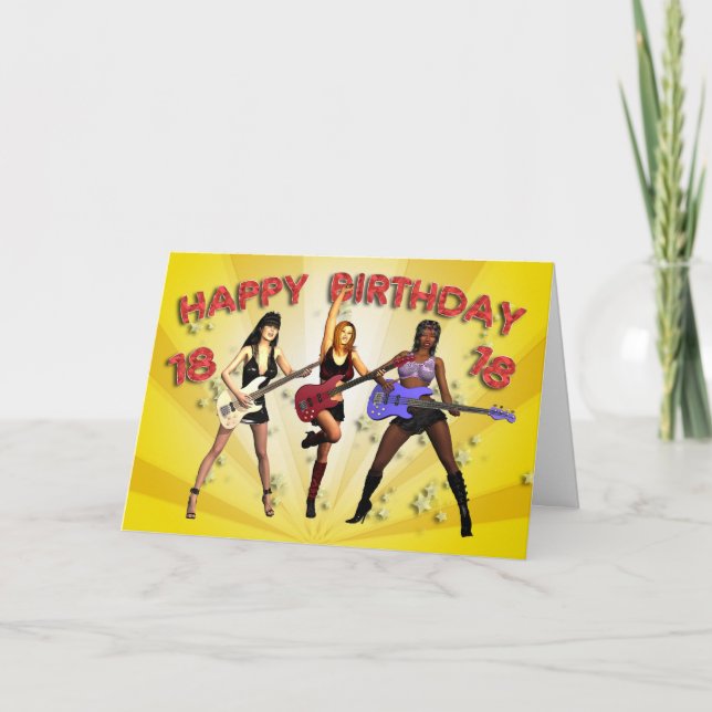 18:e Rockin-födelsedag med ett flickband Kort (Framsida)