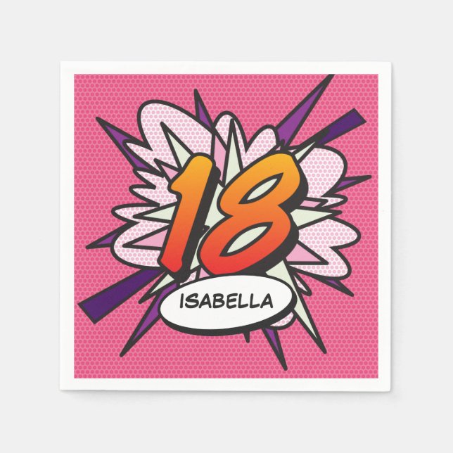 18 Födelsedag Roligt Retro Tecknad Bok Rosa Pappersservett (Framsidan)