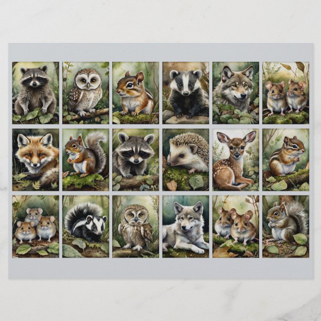 18 Forest Animal Rectangles 4 Junk Journaling Etc. (Framsida)