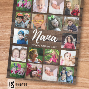 18 Foto Collage Vi älskar dig Nana Mörkt Trä Fleecefilt