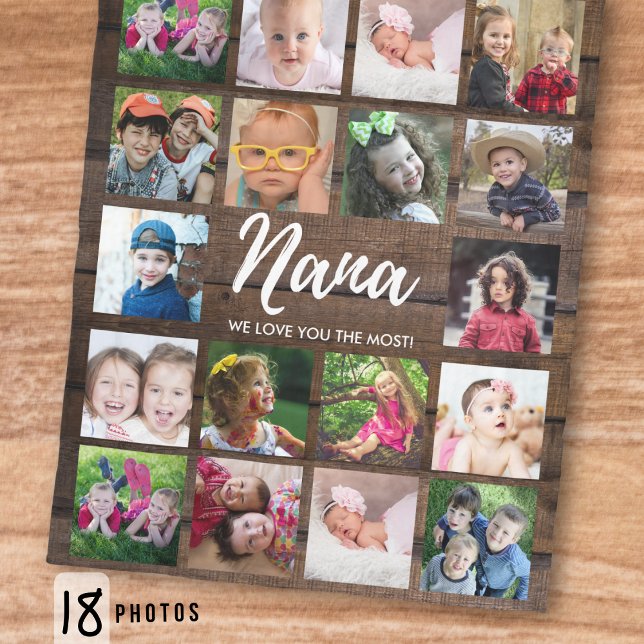 18 Foto Collage Vi älskar dig Nana Mörkt Trä Fleecefilt (Skapare uppladdad)