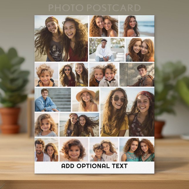 18 Fotokollage - Anpassad text - Svart och vitt Vykort (Custom Photo Postcard with Lots of Pictures)