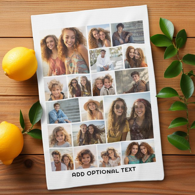 18 Fotokollage - Anpassningsbar Text - Svart och v Kökshandduk (Custom Kitchen Towel with Photo Collage)