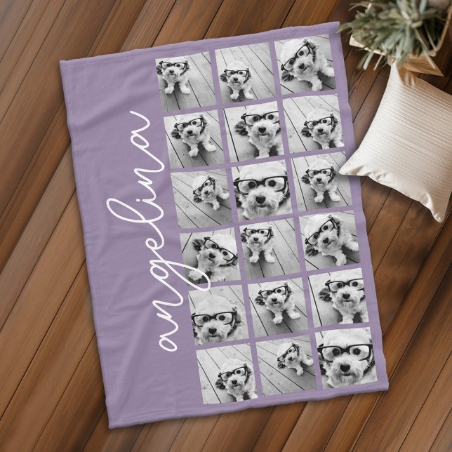 18 Fotokollage - CAN EDIT-bakgrund färg Fleecefilt (Personalized fleece blanket with photos and text)
