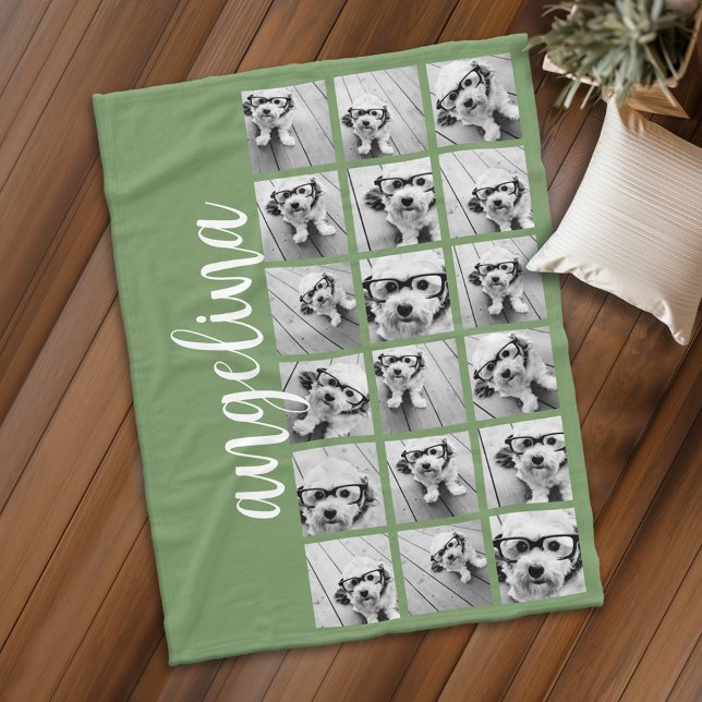 18 Fotokollage - CAN EDIT-bakgrund färg Fleecefilt (Personalized fleece blanket with photos and text)