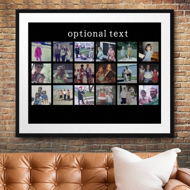 18 Fotokollage med vit text på svart Poster (Custom Photo Collage Poster)