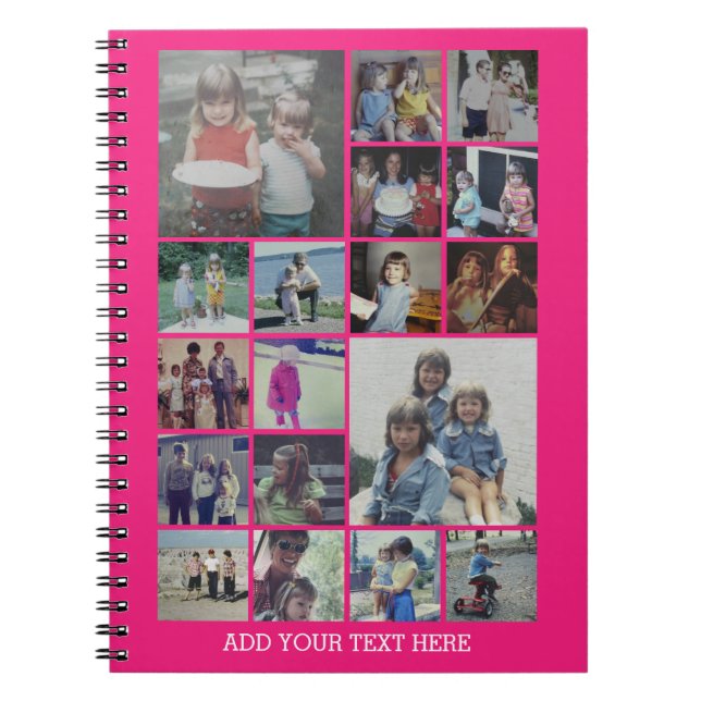 18 Fotokollage och text - Kan redigera Shock rosa Anteckningsbok (Framsidan)