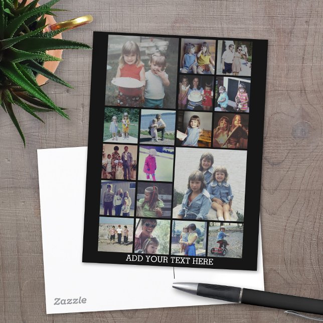 18 Fotokollage och text - Kan redigera svart Vykort (Personalized Photo collage Postcard)