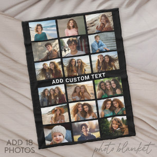 18 fotos collage maker - med 1 rad text fleecefilt