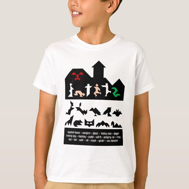18 Halloween Tangram Bilder T Shirt (Framsida)