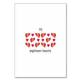 18 hjärtan, anpassningsbar nummer bordsnummer