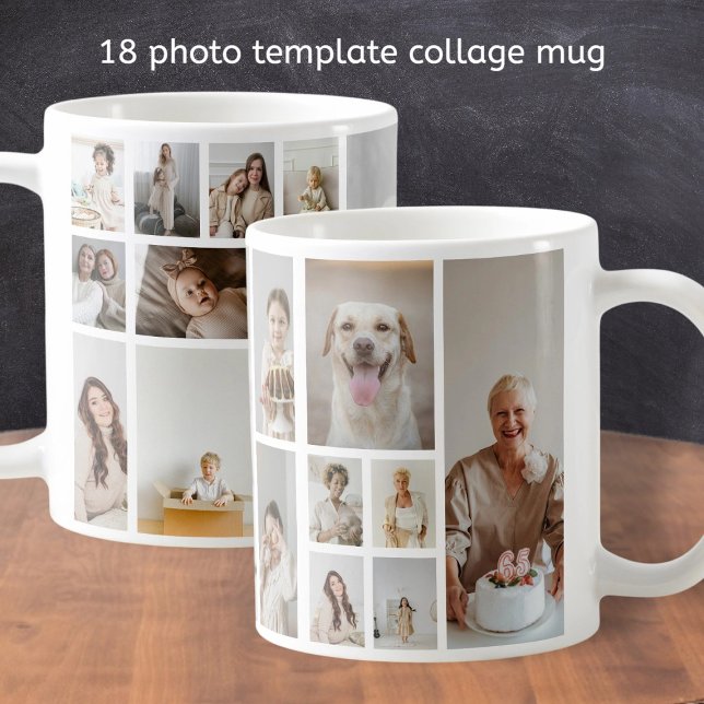 18 Personlig för Fotokollage-familjen Kaffemugg (18 Photo Collage Family Personalized Coffee Mug from Ricaso. 
Make your own photo gifts. )