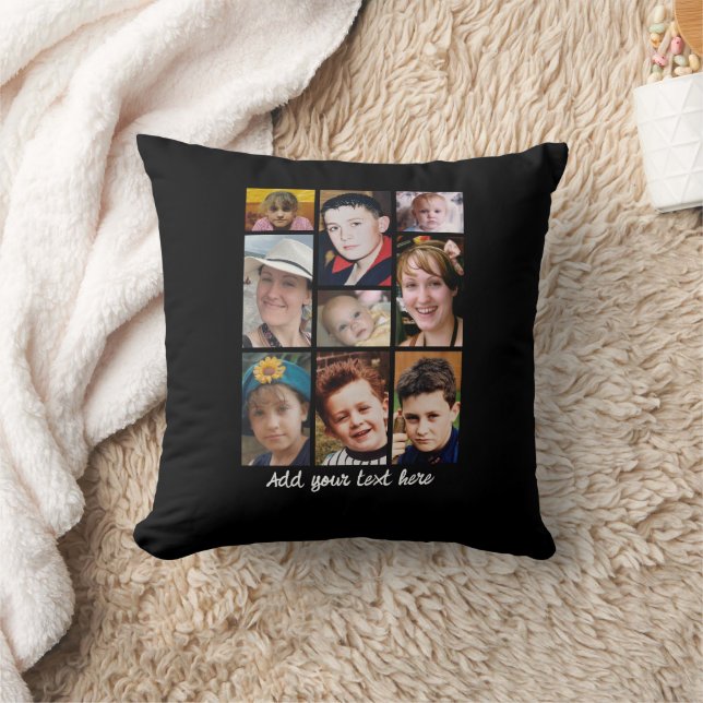 18 photo collage add text black kudde (Filt)