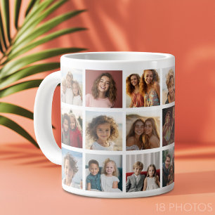 18 Photo Collage Grid - familje- och vängalleri Jumbo Mugg